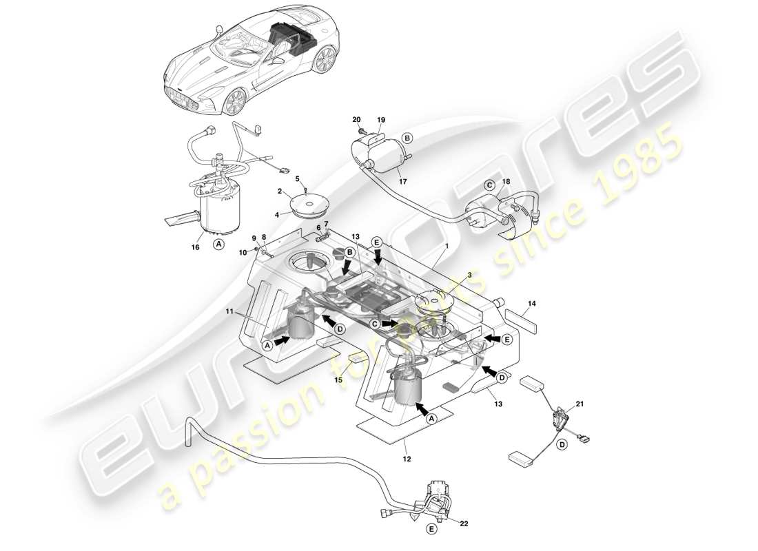 aston martin one-77 (2011) schéma des pièces de l'ensemble de réservoir de carburant
