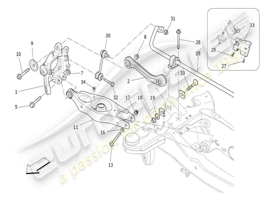 maserati ghibli (2019) schéma des pièces de la suspension arrière