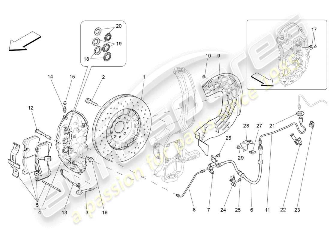 maserati levante modena (2022) schéma des pièces des dispositifs de freinage sur les roues avant