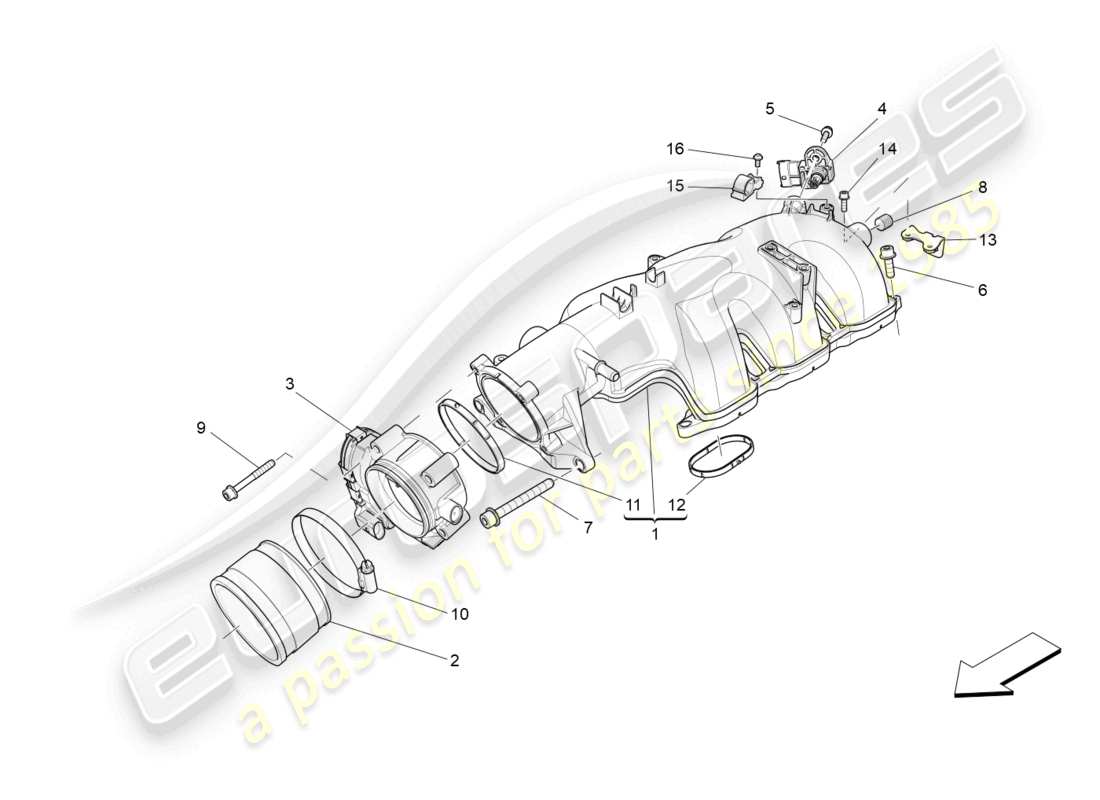 maserati levante modena (2022) schéma des parties du collecteur d'admission et du corps de papillon