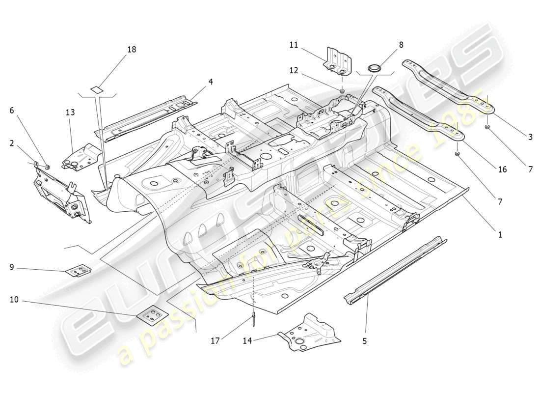 maserati ghibli fragment (2022) schéma des pièces des cadres structurels centraux et des panneaux en tôle