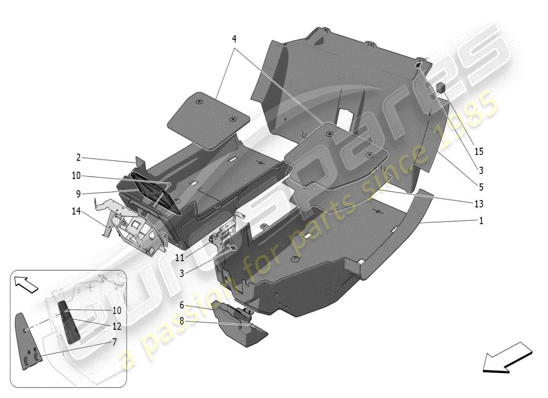 maserati mc20 (2024) tapis d'habitacle schéma des pièces