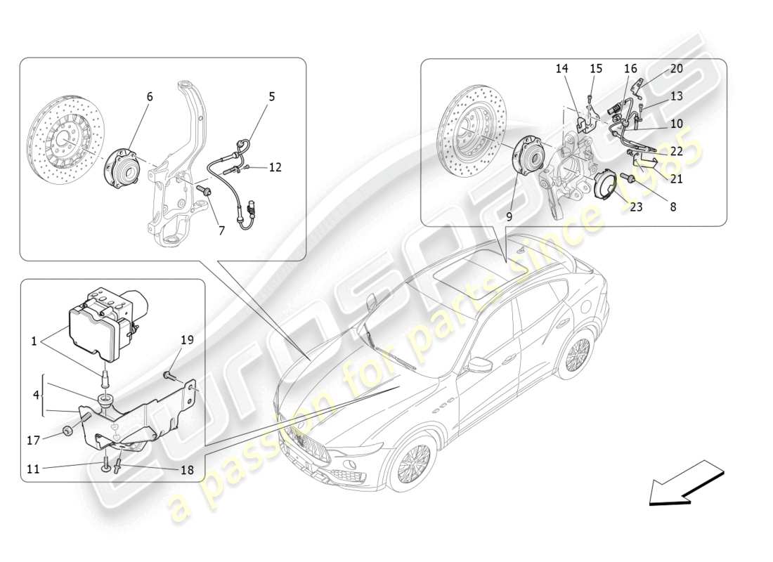 maserati levante modena (2022) schéma des pièces des systèmes de commande de freinage