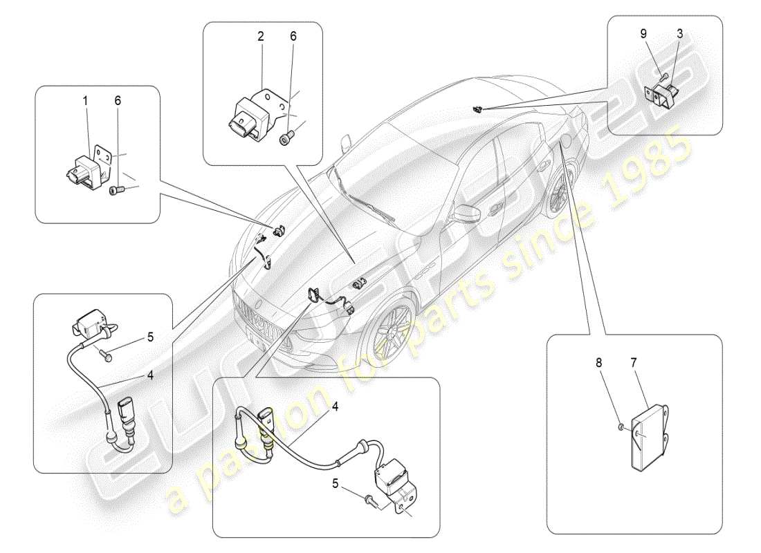 maserati ghibli (2019) schéma des pièces de la commande électronique (suspension)
