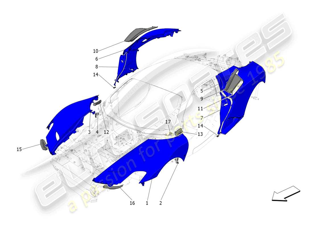 maserati mc20 (2023) revêtement extérieur schéma des pièces