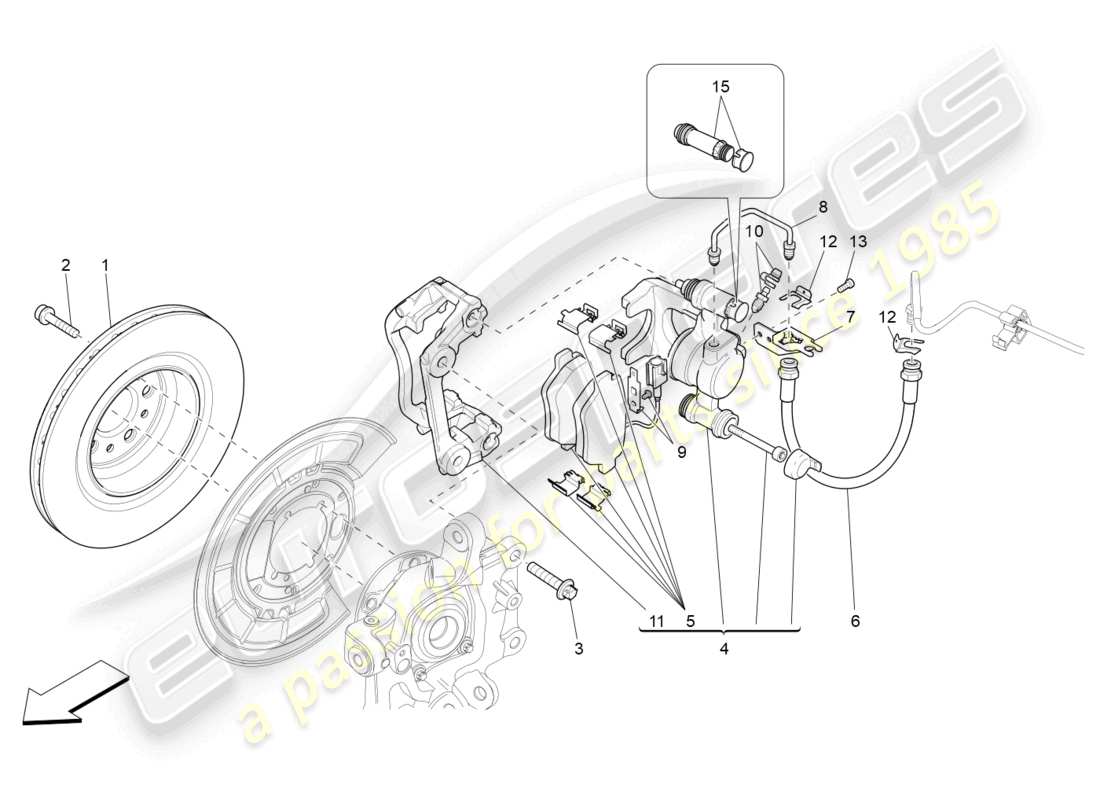 maserati ghibli (2014) dispositifs de freinage sur les roues arrière schéma des pièces