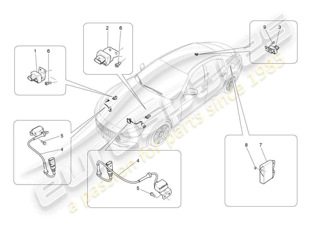 maserati ghibli (2018) schéma des pièces de la commande électronique (suspension)