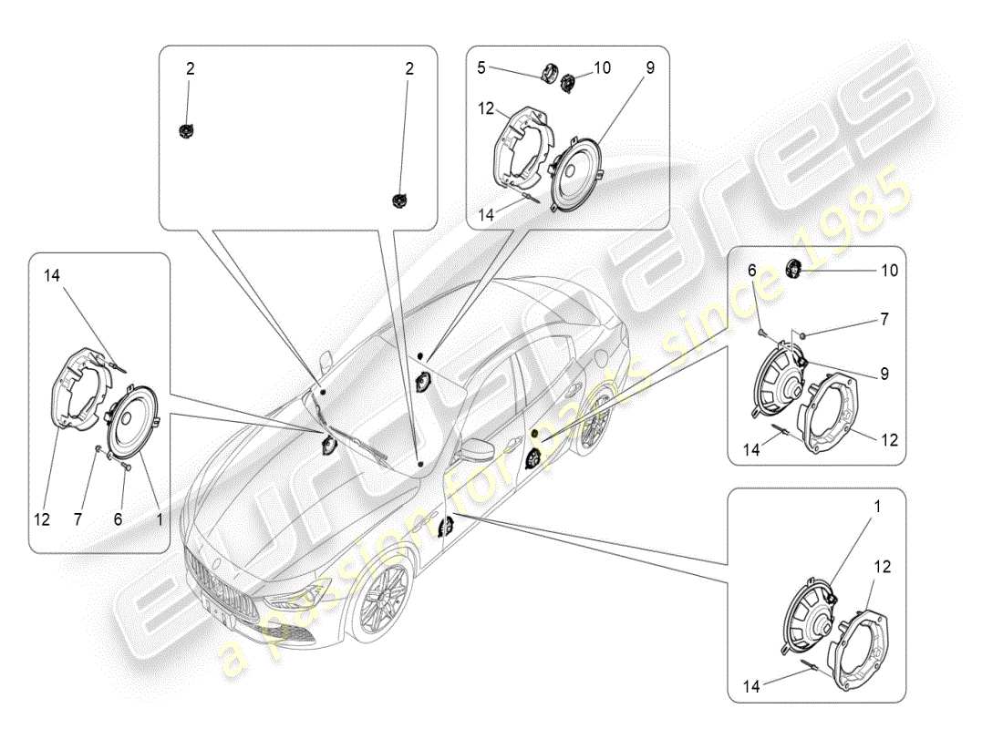 maserati ghibli (2020) schéma des pièces du système de diffusion sonore