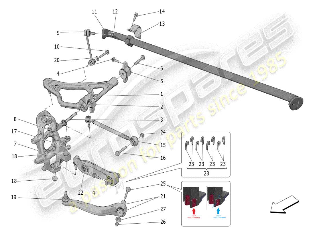 maserati mc20 (2024) suspension arrière schéma des pièces