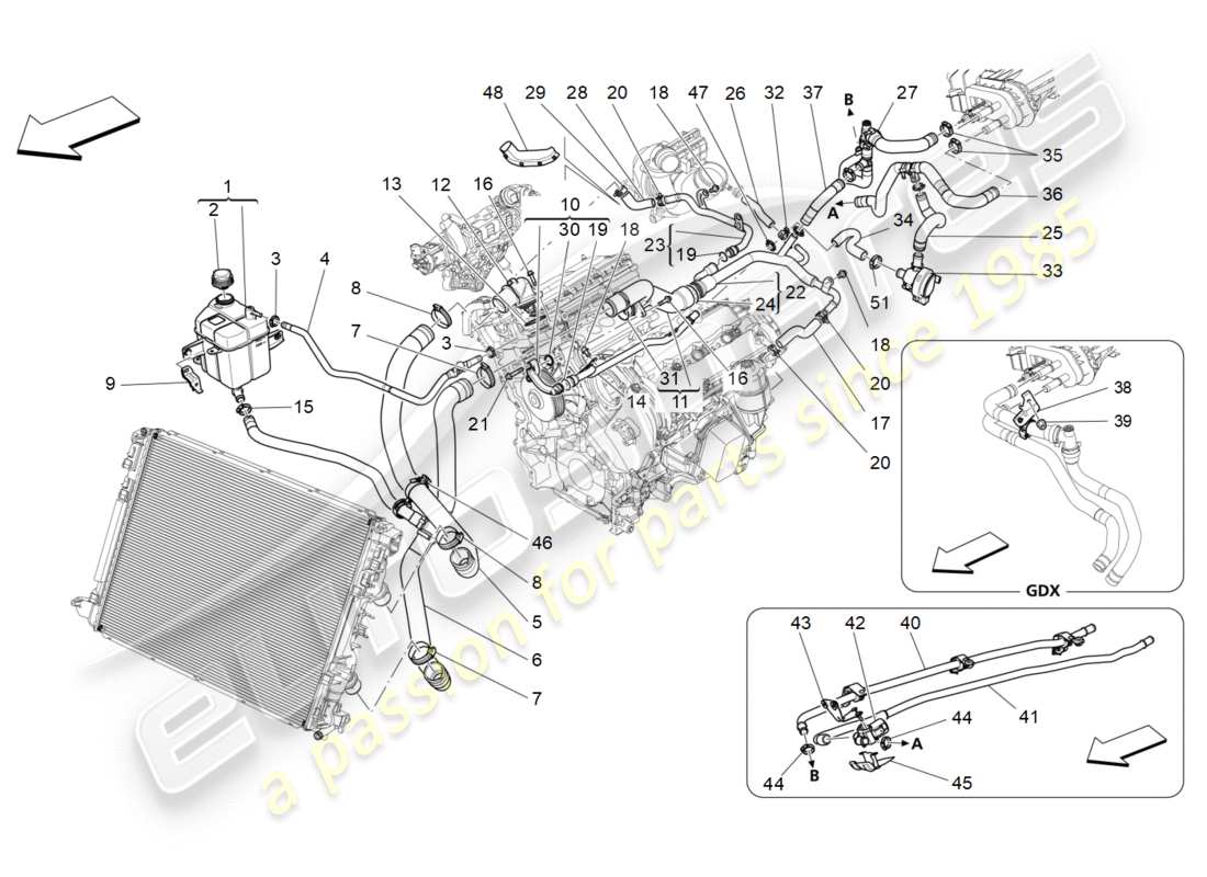 maserati qtp 3.0 tds v6 275hp (2015) système de refroidissement : diagramme de pièces nourice et lignes