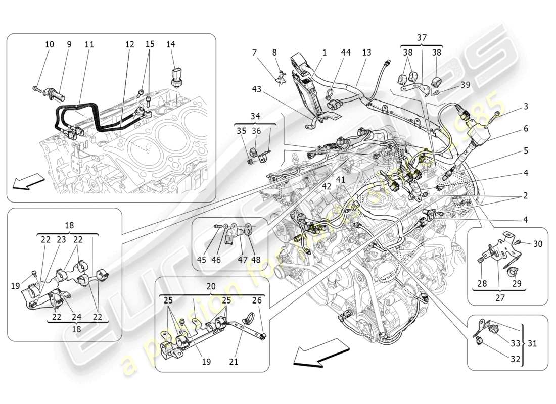 maserati levante modena (2022) commande électronique : diagramme des pièces de commande d'injection et de synchronisation du moteur