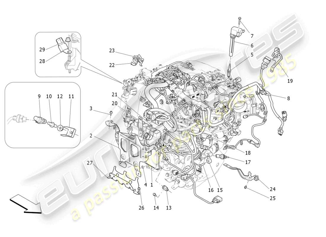 maserati ghibli fragment (2022) commande électronique : diagramme des pièces de commande d'injection et de synchronisation du moteur