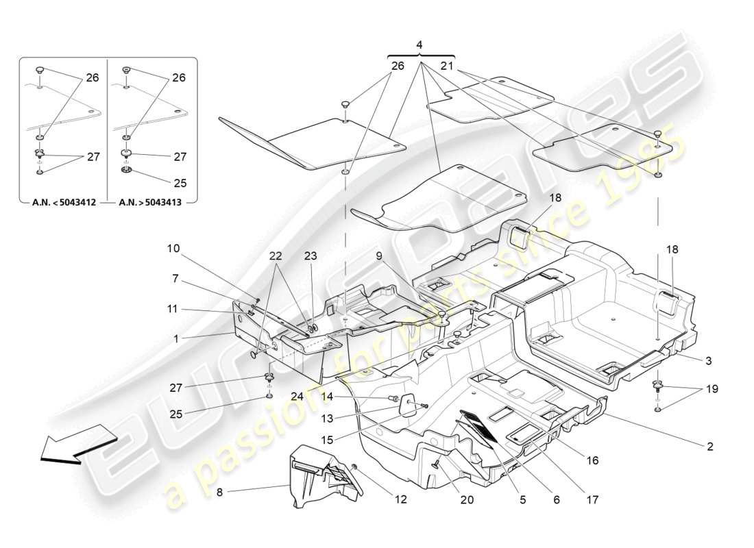 maserati ghibli fragment (2022) tapis d'habitacle schéma des pièces