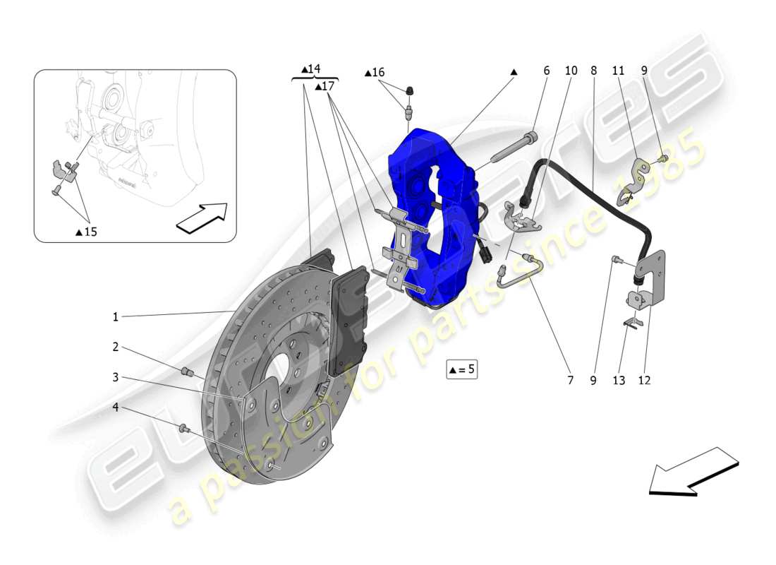 maserati mc20 (2022) dispositifs de freinage sur les roues avant schéma des pièces