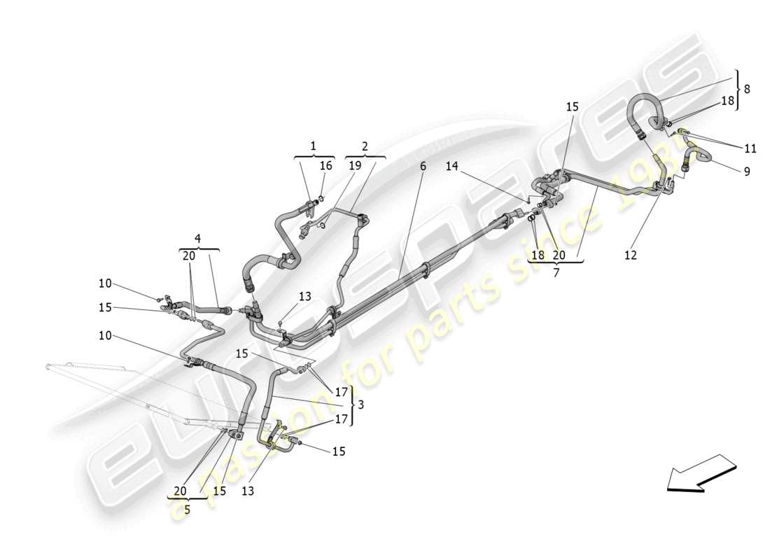 maserati mc20 (2022) unité de climatisation : dispositifs du compartiment moteur schéma des pièces
