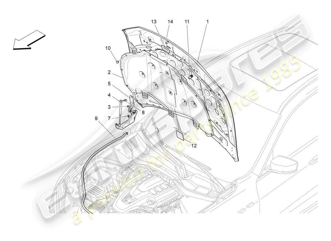 maserati levante (2017) diagramme des pièces du couvercle avant