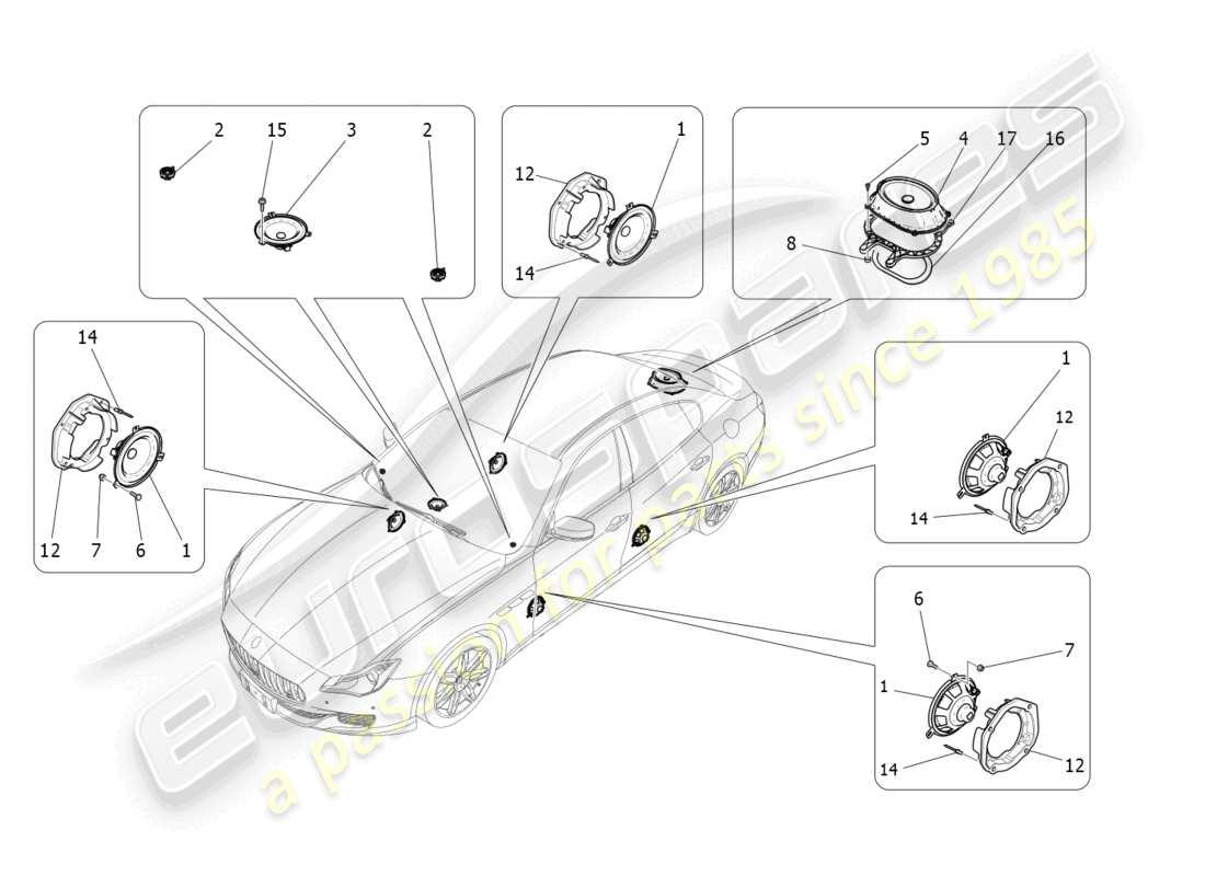 maserati quattroporte (2018) schéma des pièces du système de diffusion sonore