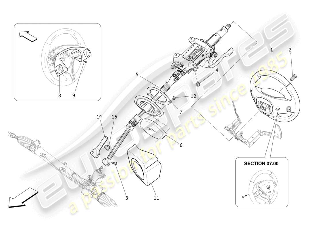 maserati levante modena (2022) schéma des pièces de la colonne de direction et de l'unité de volant