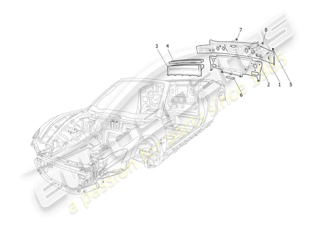 maserati grancabrio mc (2013) schéma des pièces de la carrosserie et des panneaux de garniture extérieurs arrière