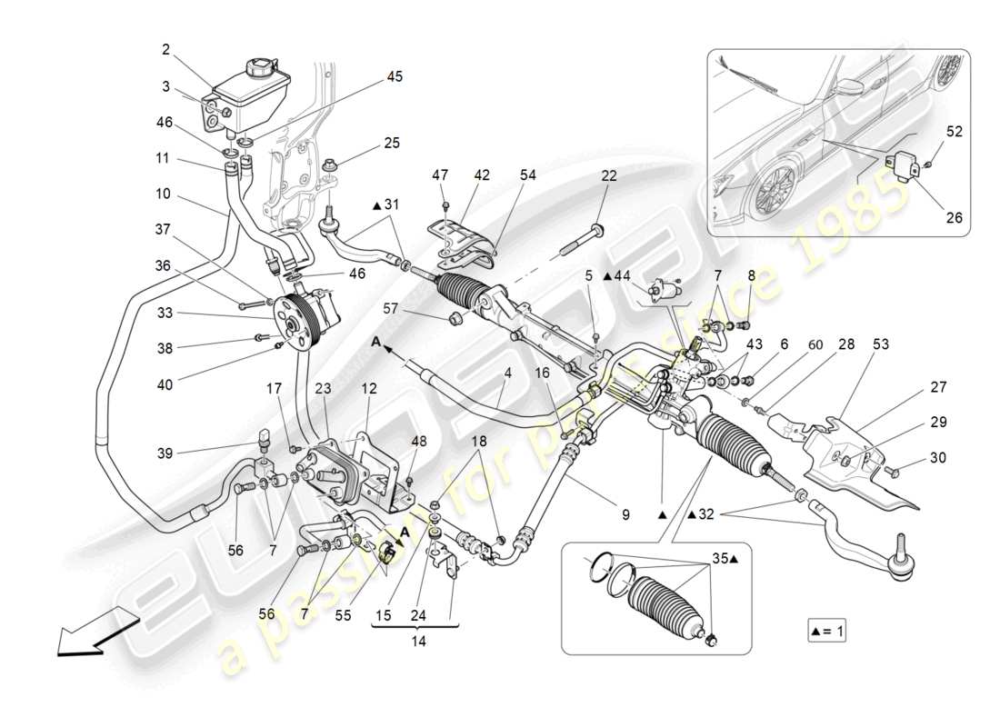 maserati ghibli (2014) unité complète de crémaillère de direction schéma des pièces