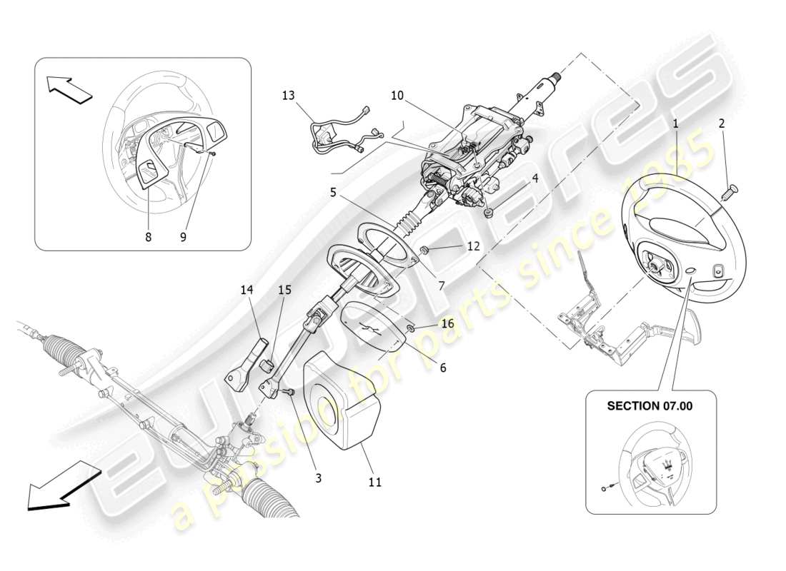 maserati ghibli fragment (2022) schéma des pièces de la colonne de direction et de l'unité de volant
