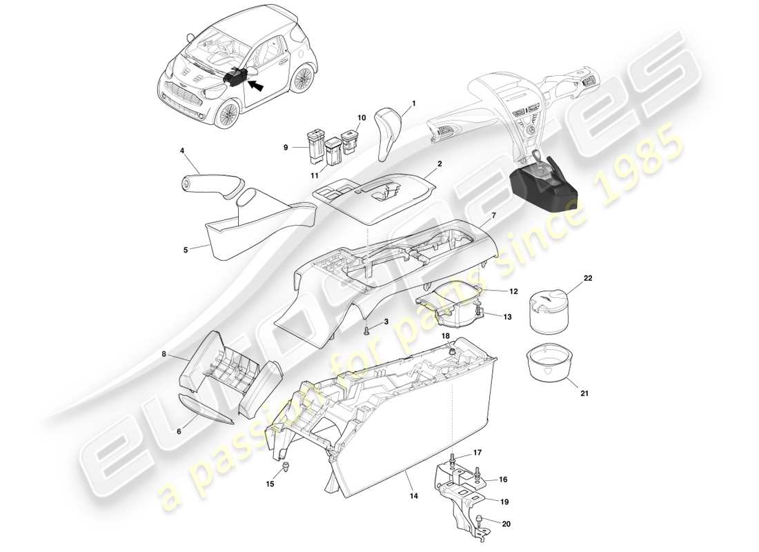 aston martin cygnet (2012) console centrale au plancher - automatique schéma des pièces