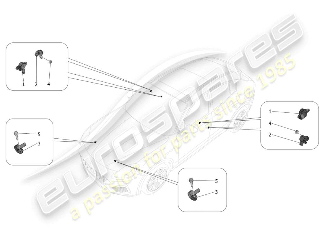 maserati grecale gt (2023) diagramme des pièces des capteurs de collision