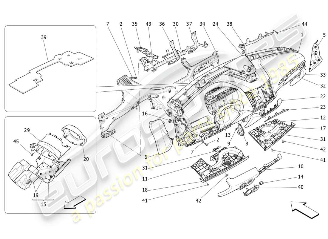 maserati levante gt (2022) schéma des pièces de l'unité du tableau de bord