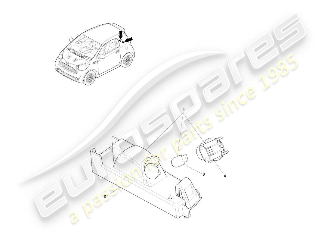 aston martin cygnet (2012) schéma des pièces de la lampe de plaque d'immatriculation