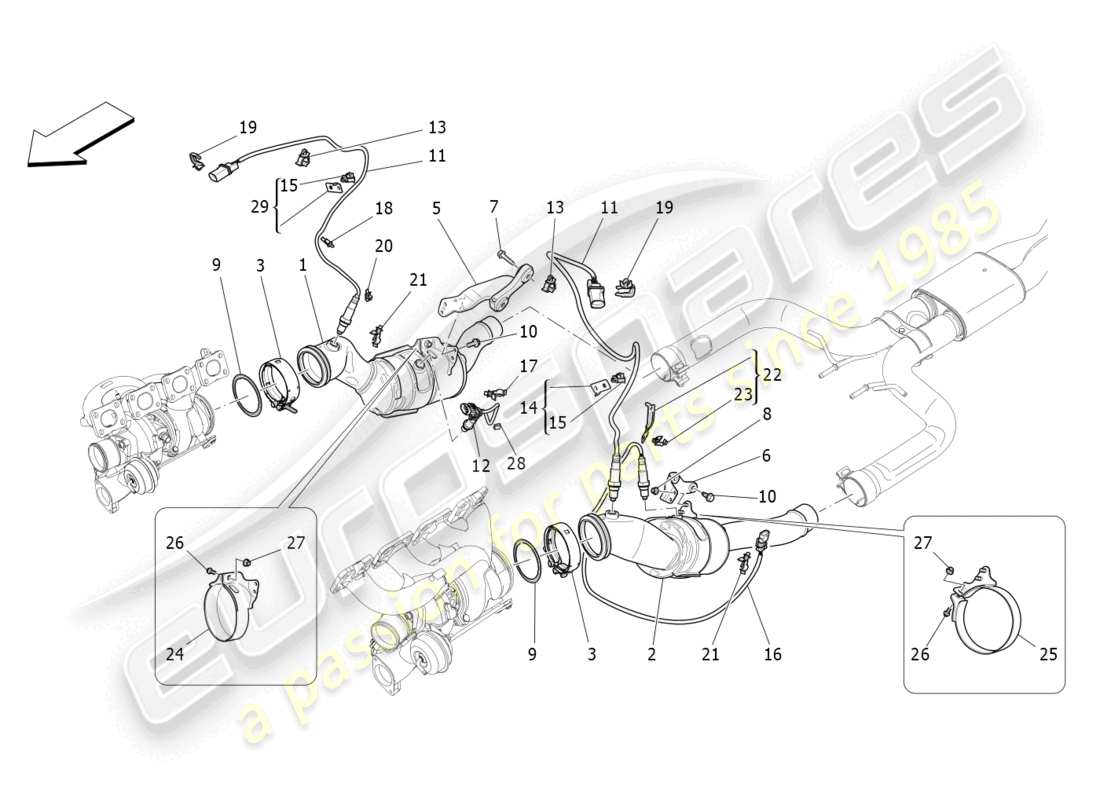 maserati levante gts (2020) convertisseurs précatalytiques et convertisseurs catalytiques schéma des pièces
