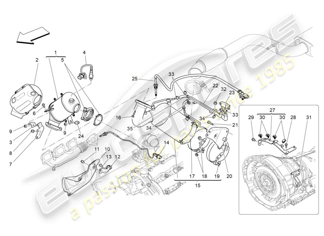 maserati ghibli (2014) convertisseurs précatalytiques et convertisseurs catalytiques schéma des pièces