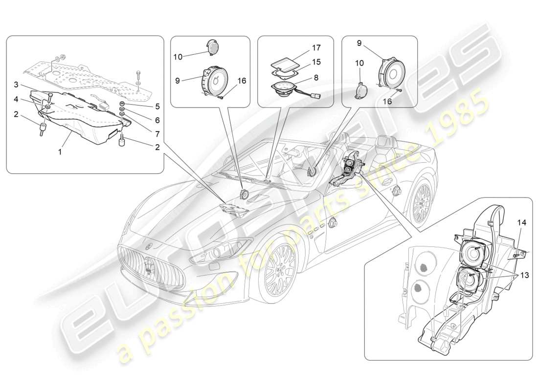 maserati grancabrio mc (2013) schéma des pièces du système de diffusion sonore