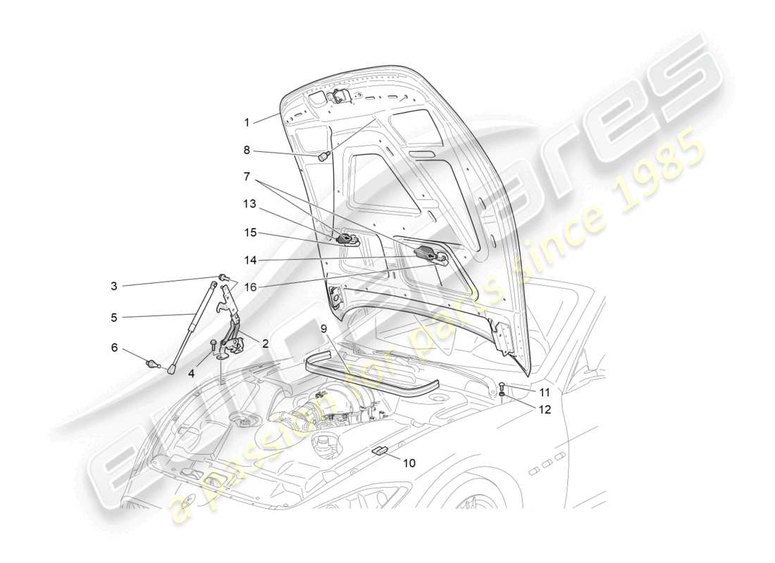 maserati granturismo mc stradale (2011) diagramme des pièces du couvercle avant