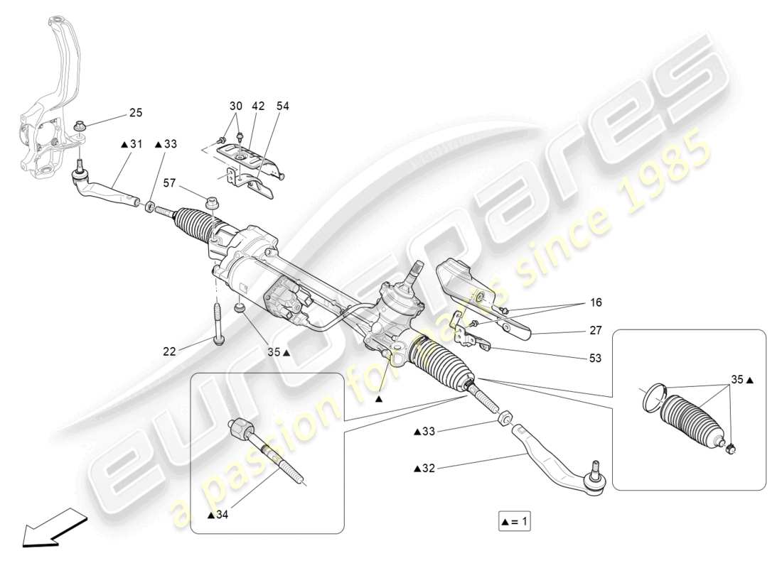 maserati levante modena (2022) unité complète de crémaillère de direction schéma des pièces