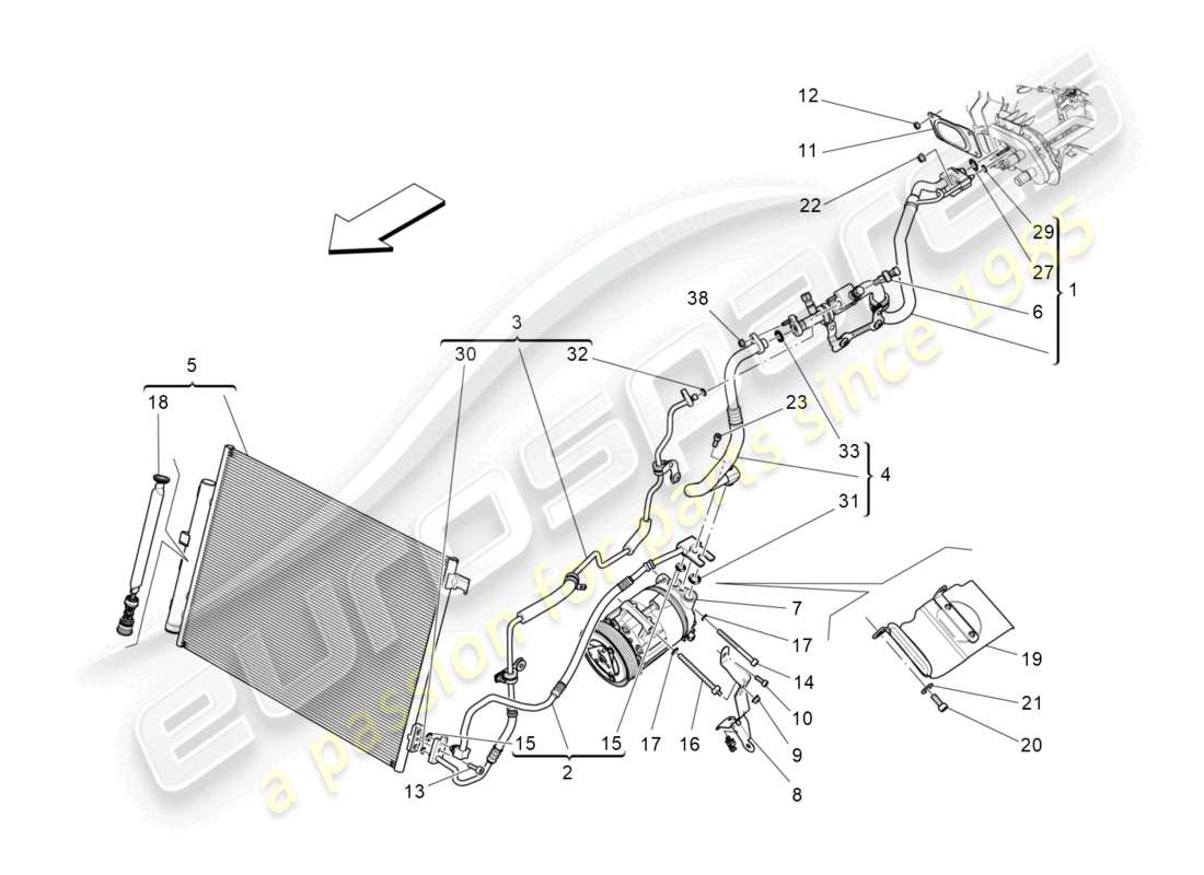maserati levante gts (2020) unité de climatisation : dispositifs du compartiment moteur schéma des pièces
