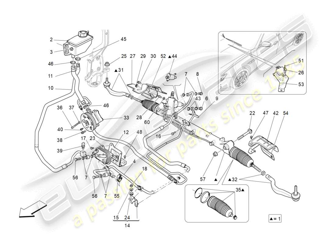 maserati ghibli (2014) unité complète de crémaillère de direction schéma des pièces