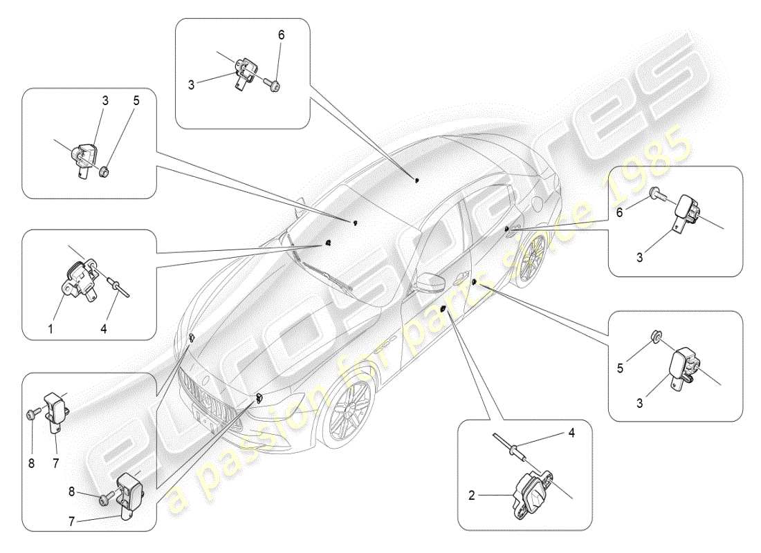 maserati ghibli (2019) diagramme des pièces des capteurs de collision