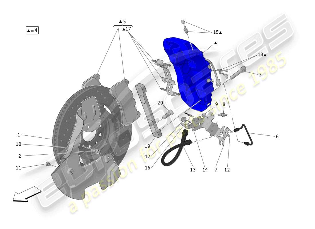 maserati grecale trofeo (2023) dispositifs de freinage sur les roues avant schéma des pièces