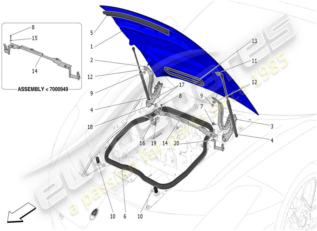 maserati mc20 (2024) diagramme des pièces du couvercle avant