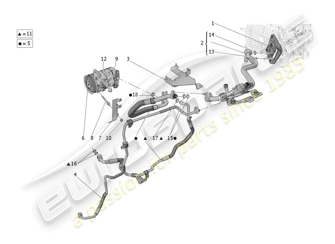 maserati grecale gt (2023) unité de climatisation : dispositifs du compartiment moteur schéma des pièces