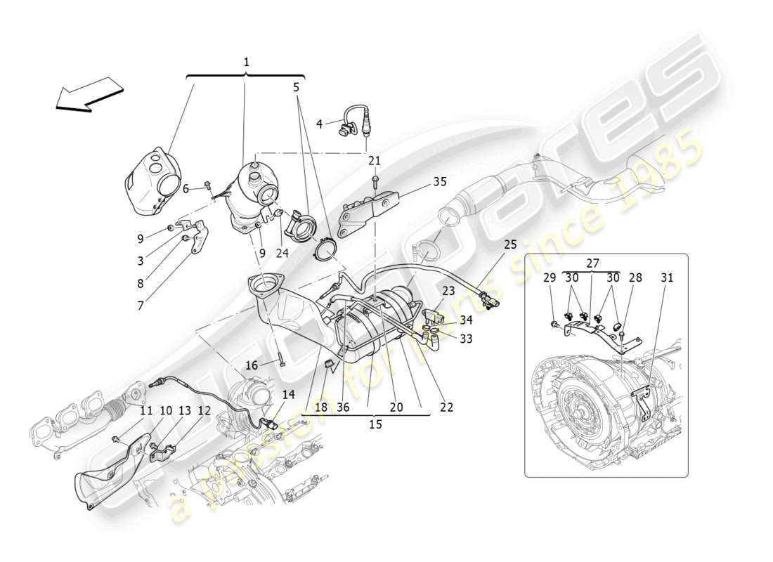 maserati levante (2020) convertisseurs précatalytiques et convertisseurs catalytiques schéma des pièces