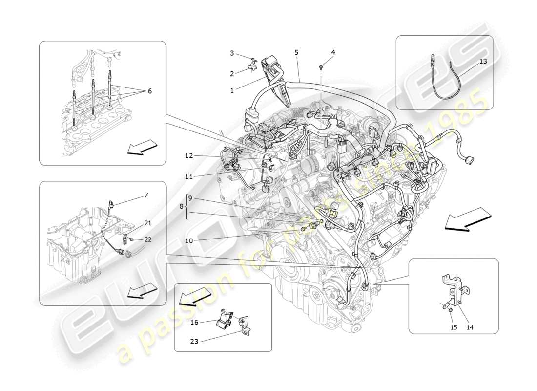 maserati levante (2020) commande électronique : diagramme des pièces de commande d'injection et de synchronisation du moteur