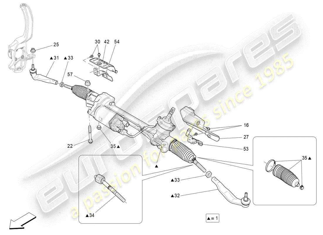 maserati ghibli (2019) unité complète de crémaillère de direction schéma des pièces