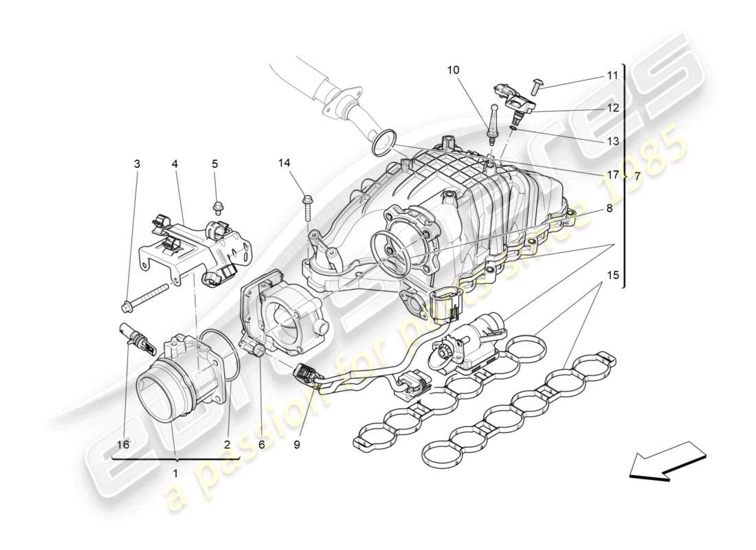 maserati levante (2020) schéma des parties du collecteur d'admission et du corps de papillon