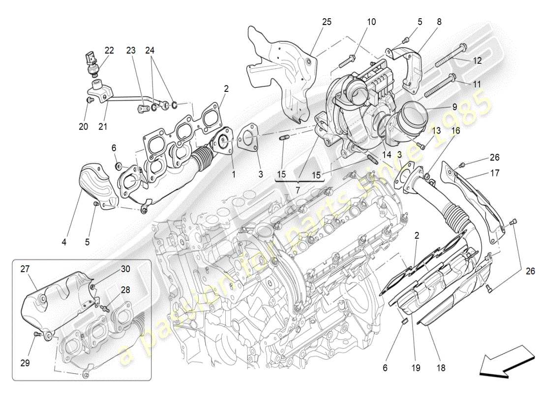 maserati ghibli (2021) système de turbocompression : équipements schéma des pièces