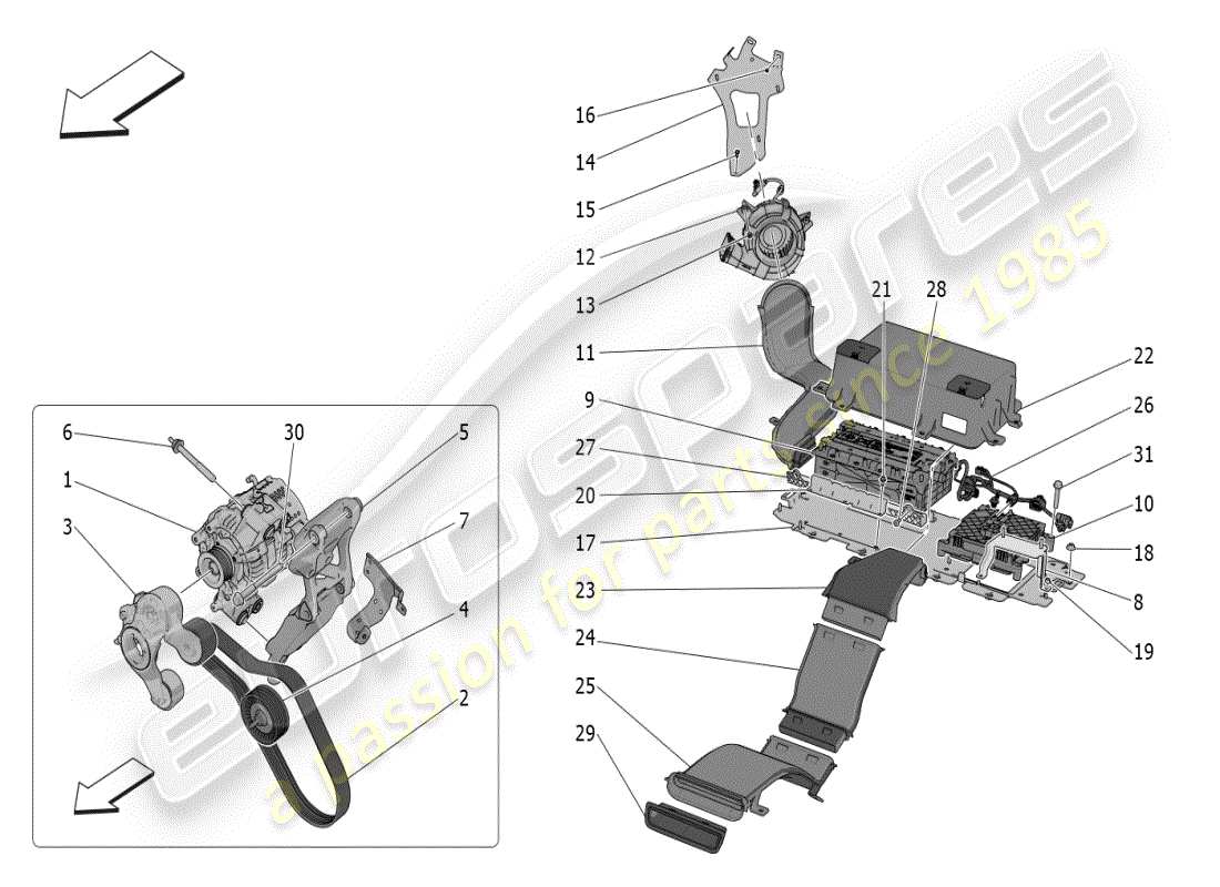 maserati grecale modena (2023) diagramme des pièces de production et d'accumulation d'énergie