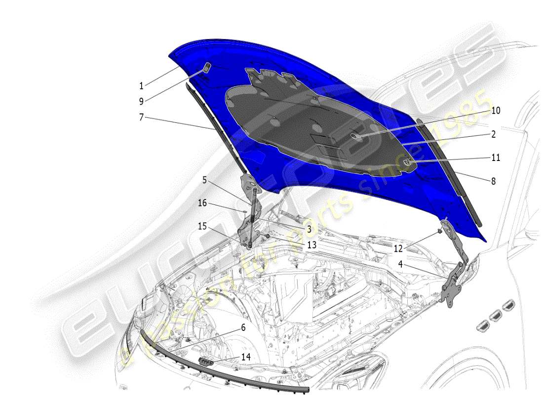 maserati grecale modena (2023) diagramme des pièces du couvercle avant