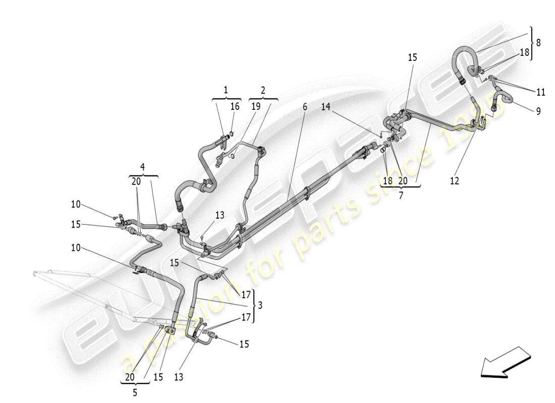 maserati mc20 (2024) unité de climatisation : dispositifs du compartiment moteur schéma des pièces