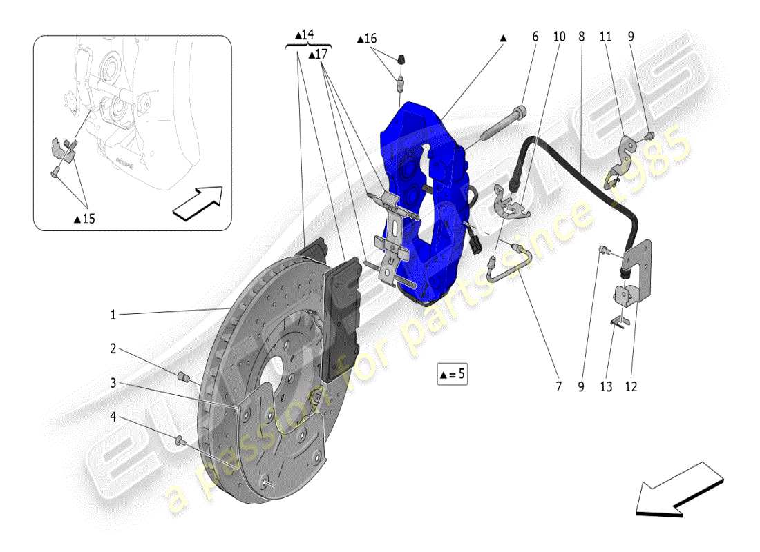maserati mc20 (2024) dispositifs de freinage sur les roues avant schéma des pièces