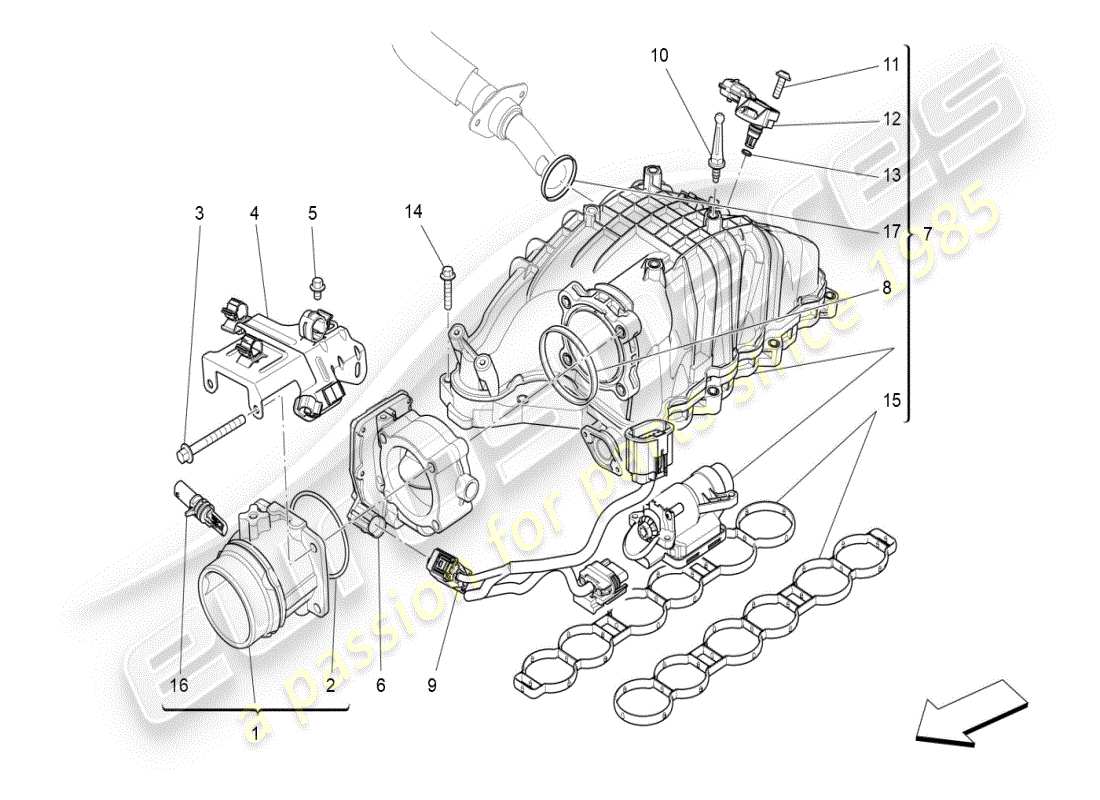 maserati ghibli (2020) schéma des parties du collecteur d'admission et du corps de papillon